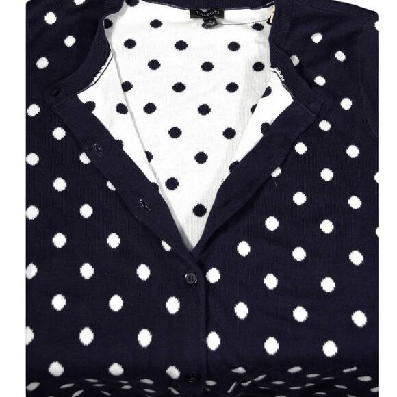 NEW Talbots Cardigan Navy White Polka Dot Reverse Pattern Inside 3/4 Sleeve Sz S - Picture 10 of 11